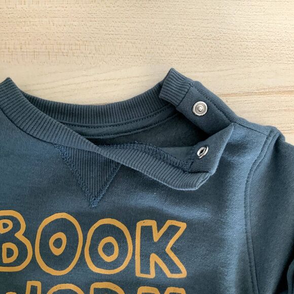 NWT!! Unisex Sz NB"Book Worm"Crewneck Sweatshirt (LW) Organic Cotton Green/Blue - Picture 4 of 7
